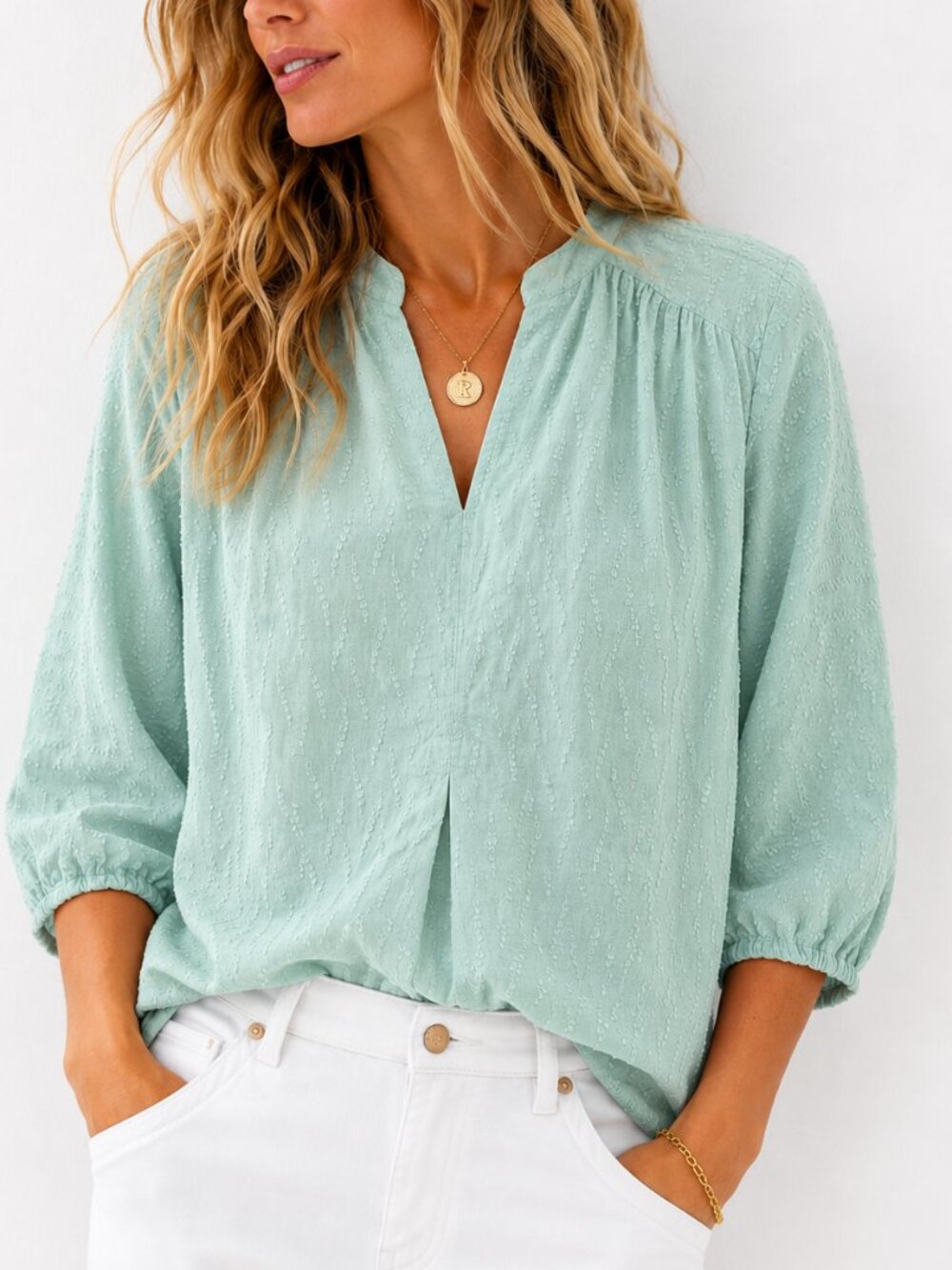 Anthropologie Dolan Textured Peasant Blouse Aqua Petite S